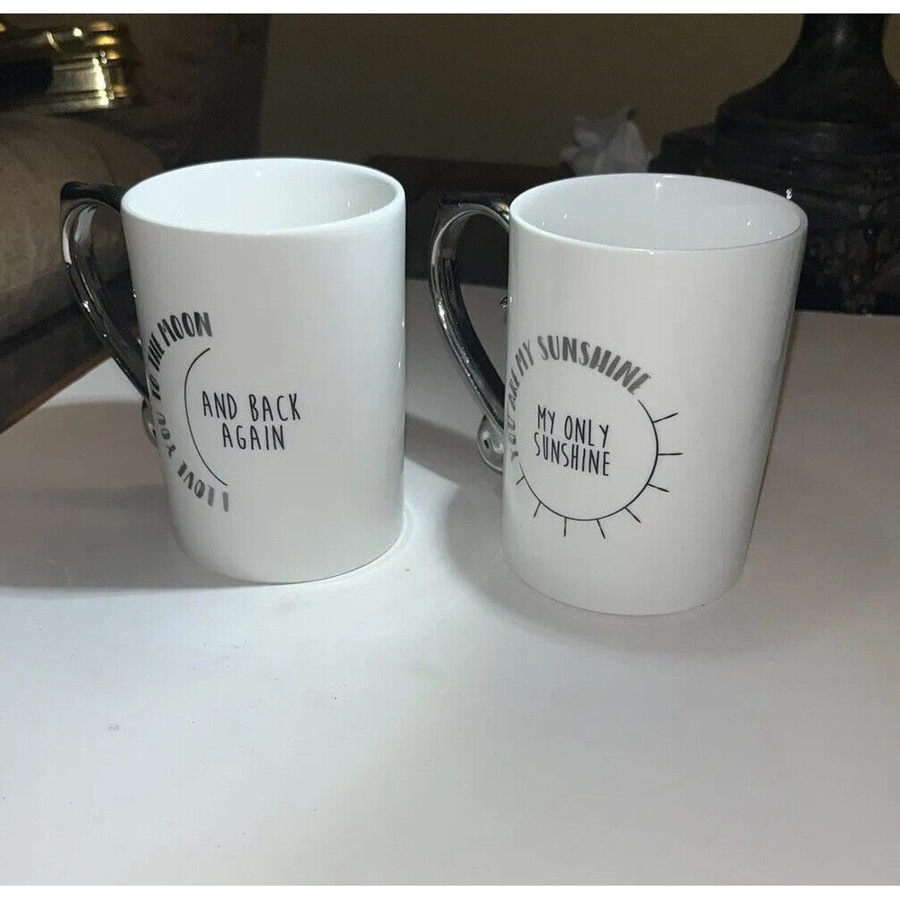 Coffee tea mugs Coco &‎ Lola Premium Porcelain - silver  Handled  whie black